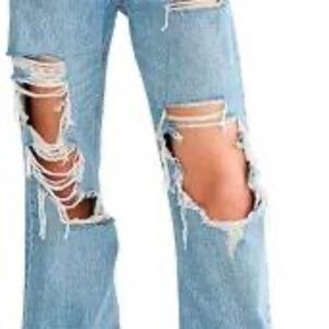 Aeropostale Juniors’ Distressed High-Rise Baggy Jeans